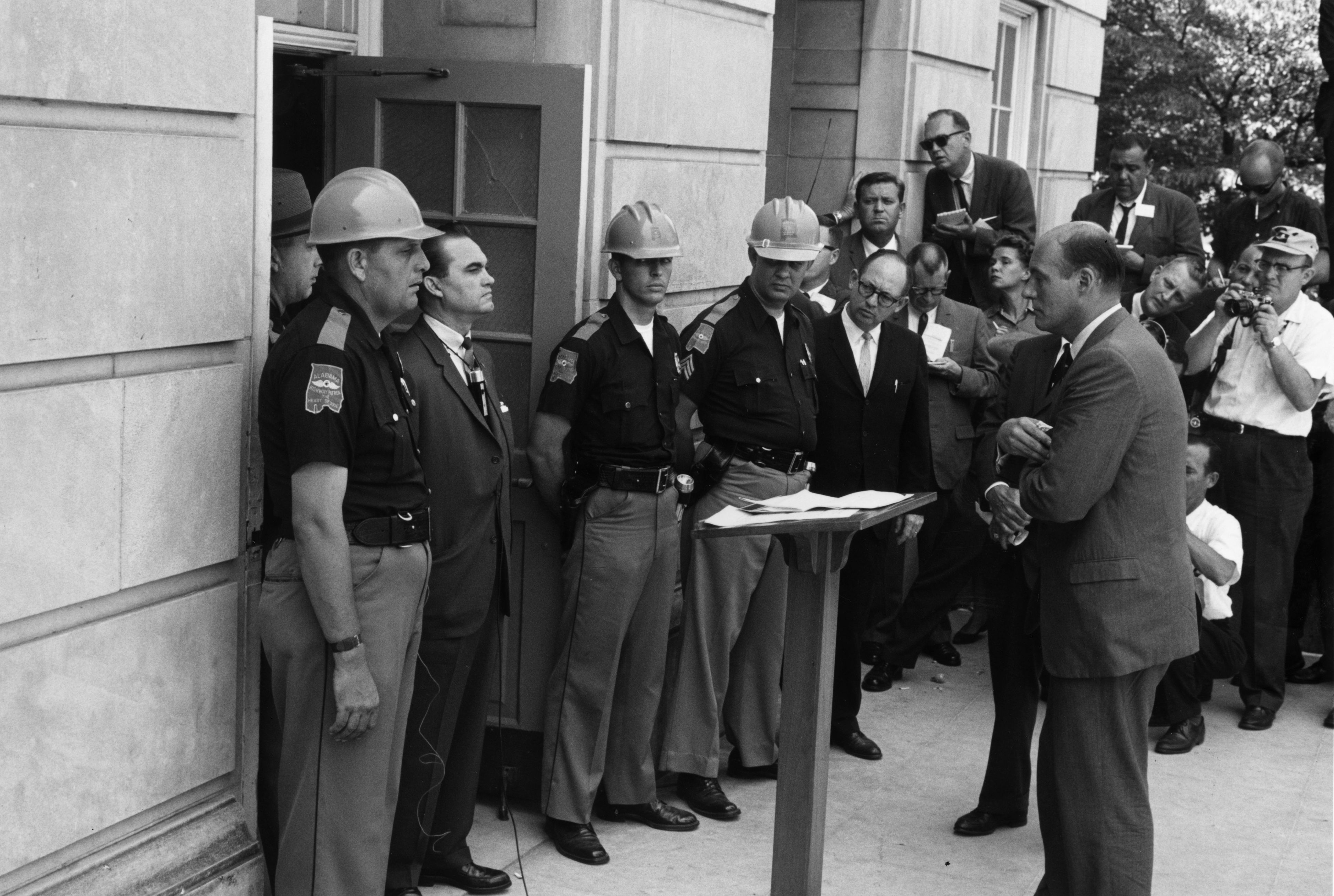 Alabama Gov. George Wallace blocks the door of an administrative building in the University of Alabama.
