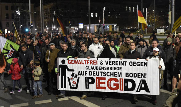PEGIDA protestors on the march in Germany